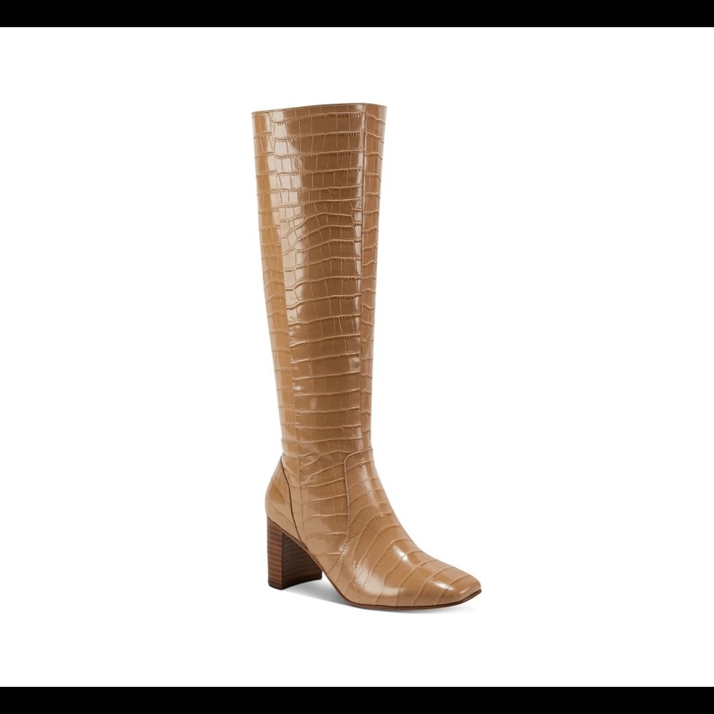 Marc Fisher Revela Square Toe Croc Tan Women’s Boots Size 6 NWT